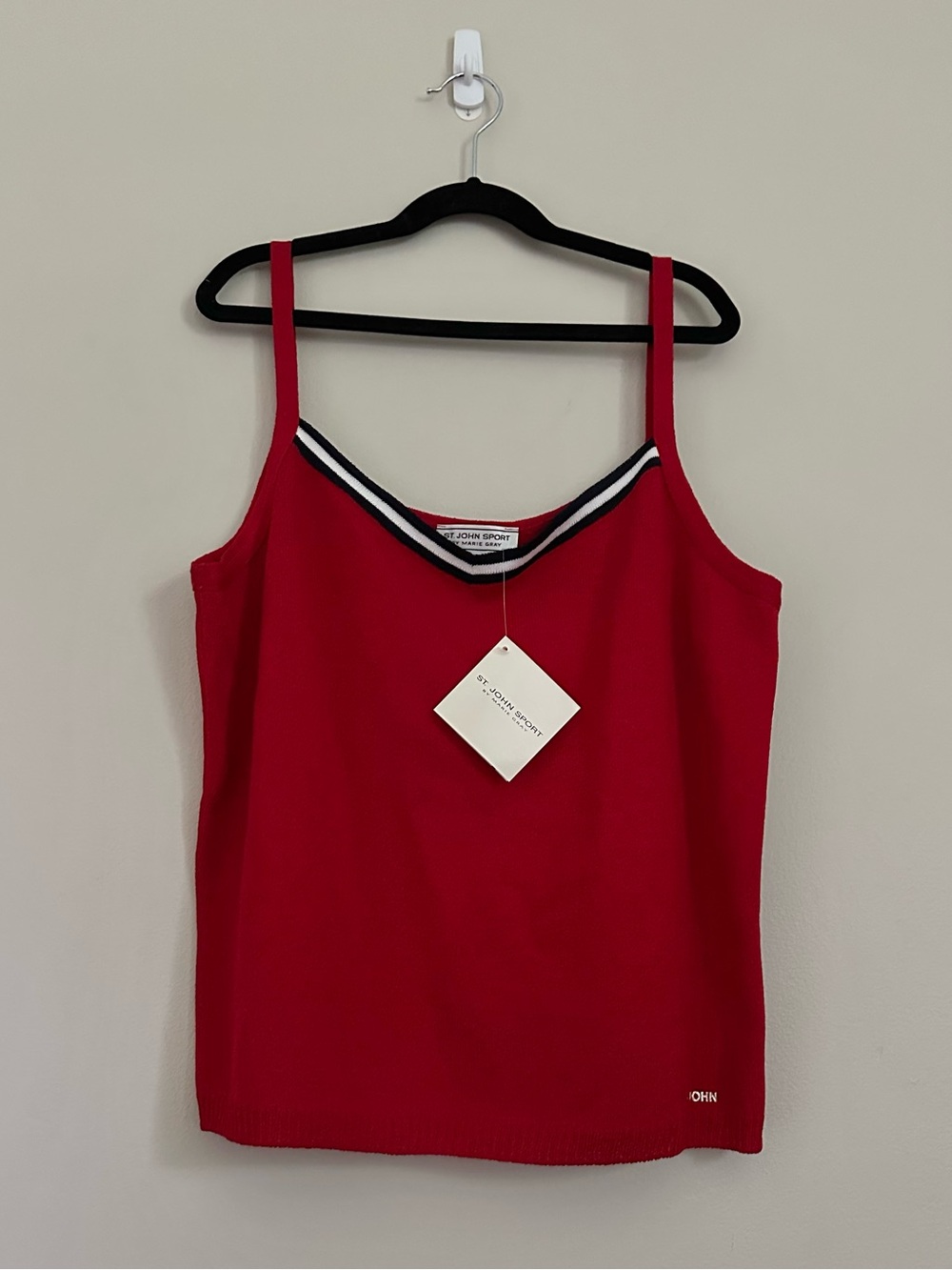 NWT St. John Sport Marie Gray Red Wool Knit Cami Tank Top Preppy Y2K USA M